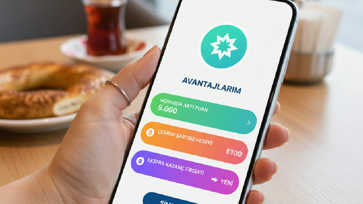Hovarda mobil uygulamasında aktif bonus bilgilerini gösteren akıllı telefon ekranı.